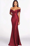 Red Off the Shoulder Mermaid Maxi Formal Dress