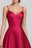 Black A Line Satin Spaghetti Straps Maxi Formal Dress