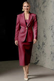 Fashion Fuchsia Peak Lapel 2 Piece Pencil Midi Women Prom Suits with Slit