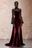 Black Velvet Sheath High Neck Maxi Holiday Party Dress with Lace