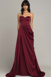 A Line Strapless Peacock Satin Long Formal Dress with Slit