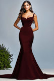 Dark Green Mermaid Satin Spaghetti Straps Maxi Prom Dress