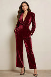 Green Long Sleeves Peak Lape Prom Jumpsuits with Pockets
