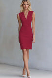 Bodycon Ivory V-Neck Satin Short Work Dress