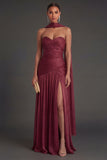 Dusty Sage Sheath Ruched Sweetheart Maxi Wedding Guest Dress with Slit