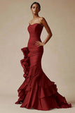 Elegant Sweetheart Mermaid Ruffled Long Black Tie Dress