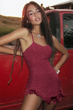 Sparkly Spaghetti Straps Sequins Mini Graduation Dress with Tassel