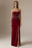 Sparkly Beaded Ivory Mermaid Strapless Maxi Wedding Reception Dress with Slit