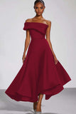 Navy Off the Shoulder A Line Asymmetrical Formal Dress