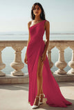 Champagne Chiffon Ruched One Shoulder Beach Maxi Engagement Dress with Slit