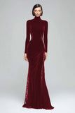 Black Mermaid Velvet High Neck Maxi Holiday Party Dress with Lace