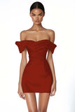 Satin Ruched Off the Shoulder Bodycon Mini Little White Dress