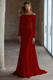 Ivory Satin Sweep Train Ruched Off the Shoulder Wedding Dress with Sleeves