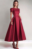 A-Line Satin Fuchsia Short Sleeves Mother of the Bride Dress