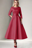 Pink Satin A-Line Tea Length Mother of the Bride Dress