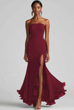 Strapless Sheath Chiffon Maxi Black Tie Dress with Slit