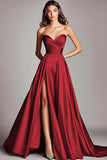 A Line Dusty Sage Sweetheart Strapless Maxi Prom Dress with Slit