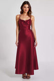 Navy Sheath Cowl Neck Spaghetti Straps Long Formal Dress