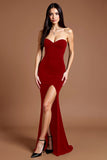 Black Sheath Satin Strapless Maxi Formal Dress with Slit