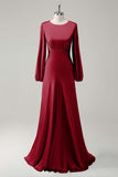 Sage Long Sleeves Satin A-Line Bridesmaid Dress