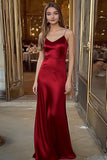 Coffee Sheath Satin V-Neck Spaghetti Straps Long Formal Dress