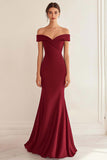 Simple Navy Off the Shoulder Satin Mermaid Long Formal Dress