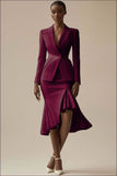 Ivory 2 Piece Peak Lapel Satin Bodycon Midi Business Suits