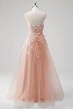 Blue Corset Applique Beaded A-Line Prom Dress with Slit