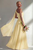 Burgundy One Shoulder Backless Ruched Long Bridesmaid Dress with Slit