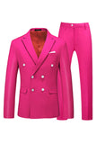 Hot Pink Notched Lapel Double Breasted 2 Piece Prom Men Suits
