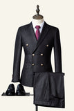 Black Jacquard Peak Lapel Double-Breasted 3 Piece Men's Formal Suit