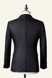 Black Jacquard Peak Lapel Double-Breasted 3 Piece Men's Formal Suit