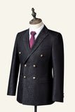 Black Jacquard Peak Lapel Double-Breasted 3 Piece Men's Formal Suit