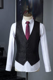 Black Jacquard Peak Lapel Double-Breasted 3 Piece Men's Formal Suit