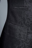 Black Jacquard Peak Lapel Double-Breasted 3 Piece Men's Formal Suit