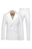 Leely White Double Breasted 3 Piece Men's Formal Suits Peak Lapel Party Tuxedo