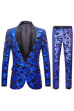 Red Sequins Floral Pattern Men's 2 Pieces Suits