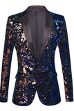 Sparkly Dark Blue Sequins Notched Lapel Men's Blazer