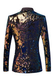 Sparkly Dark Blue Sequins Notched Lapel Men's Blazer