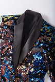 Sparkly Dark Blue Sequins Notched Lapel Men's Blazer