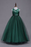 A-Line Tulle White Girls Dresses with Bow