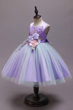 A Line Blue Bowknot Girls Dresses With Appliques