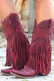 Leely Women Dark Red Fringed Ankle Cowgirl Boots