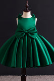 Pine Cute A Line Satin Flower Girl Dress With Bowknot