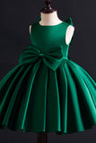 Leely Women Pine A-Line Round Neck Satin Flower Girl Dress with Bow