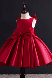 Pine Cute A Line Satin Flower Girl Dress With Bowknot