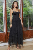 A-Line Corset Ruffled Asymmetrical Little Black Dress