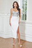 Sparkly Sheath Beaded Little Black Dress with Slit