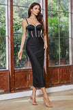 Sparkly Black Corset Sheath Cocktail Party Dress