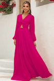 Blush A-Line Long Sleeves V Neck Long Formal Dress